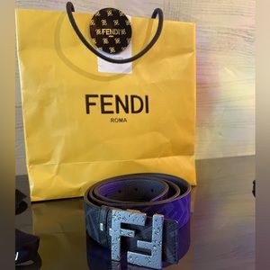 Squared grey leather Fendi Belt